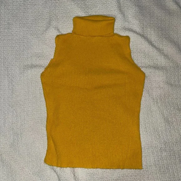 Yellow Turtleneck Crop Top Sleeveless Sweater